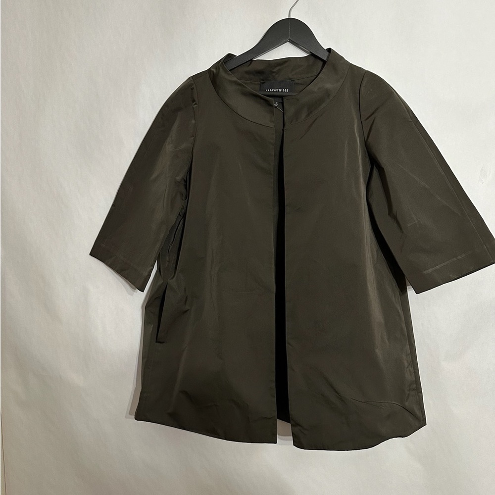 Lafayette 148 New York Olive Green A-Line 3/4 Sleeve Jacket Small Minimalist - Picture 2 of 8